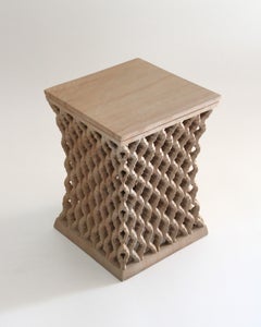 Art Deco Square Table (12", Rainbow Teak), Geometric Jali Stonework