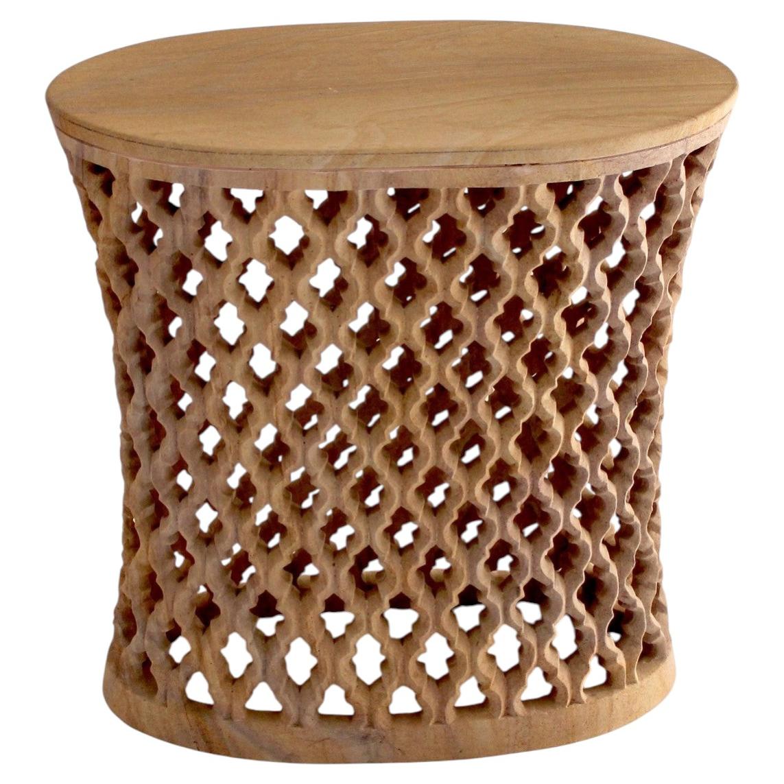 Hollywood Regency Oval Table (17", Rainbow Teak), Jali Stone Accent