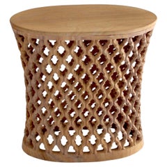 Hollywood Regency Oval Table (17", Rainbow Teak), Jali Stone Accent
