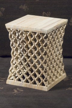Contemporary Square Table (12", Rainbow Teak), Openwork Stone Apron