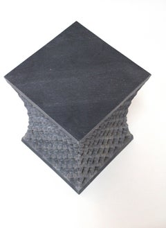 Jali Square Side Table (12", Black Marble), Stone Openwork Apron