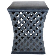 Stone Square Table (12", Black Marble), Hand-Carved Jali Lattice
