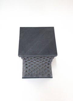Stone Square Table (12", Black Marble), Hand-Carved Jali Lattice