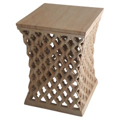 Organic Modern Square Table (12", Rainbow Teak), Hand-Carved Stone