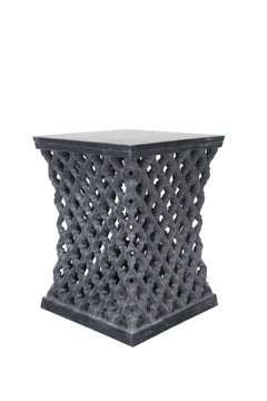 Art Deco Square Table (12", Black Marble), Geometric Jali Stonework