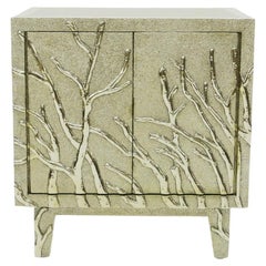 Table de chevet à structure métallique, finition bronze blanc avec motif de brindilles