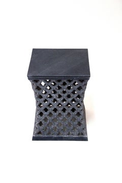 Luxury Square Side Table (12", Black Marble), Carved Stone Jali