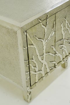 Art Deco Nightstand, Twig-Pattern White Bronze