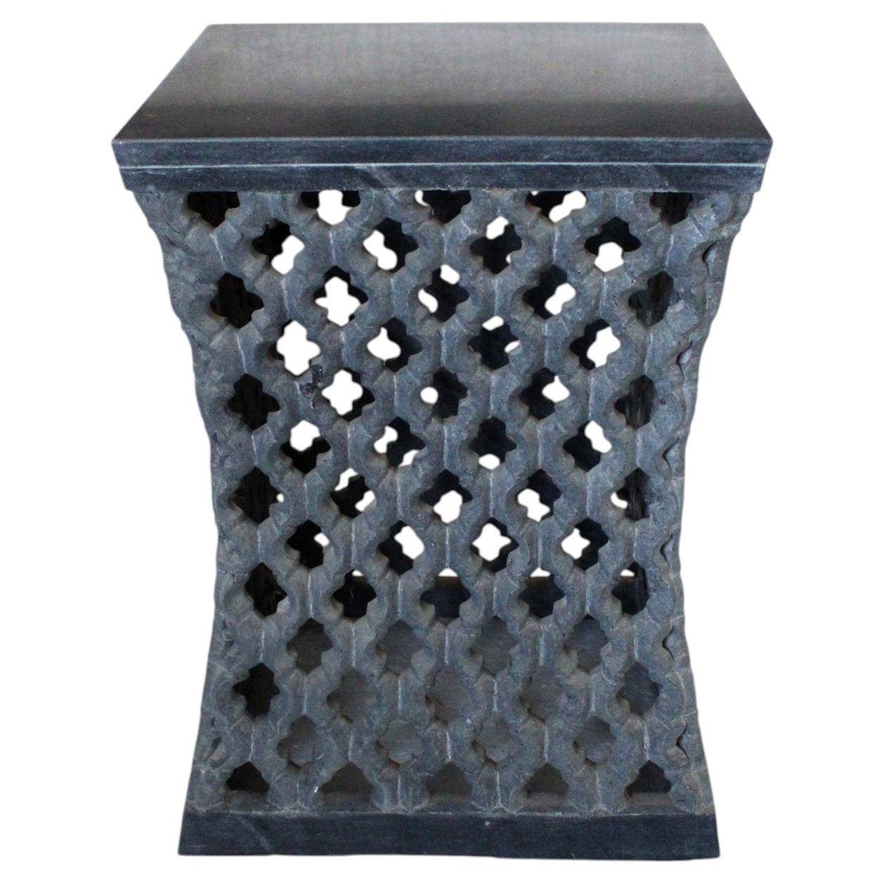 Hollywood Regency Square Table (12", Black Marble), Jali Stone Accent
