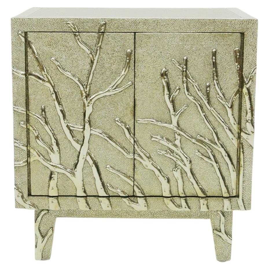 Bedside Table, White Bronze Twig-Pattern Cladding For Sale