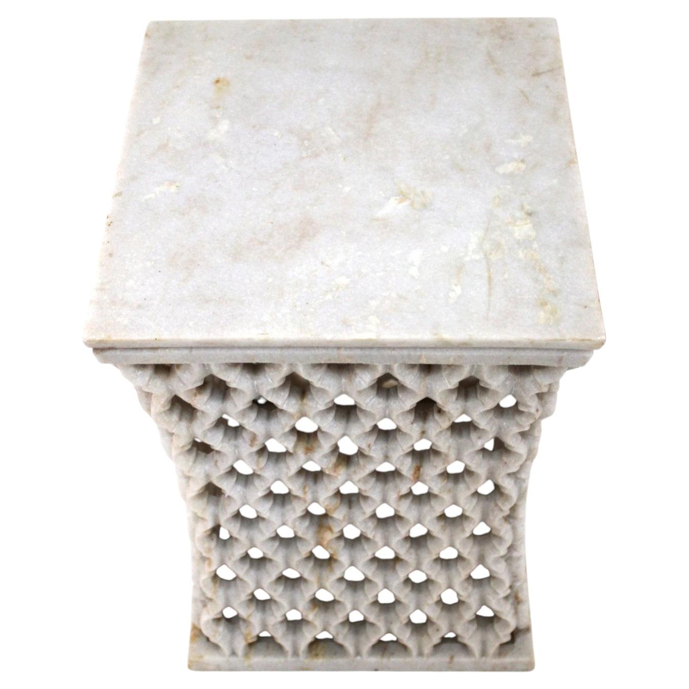 Contemporary Square Table (12"), Openwork Stone Apron For Sale