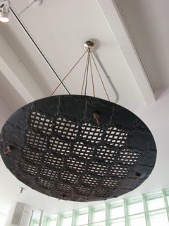 Sculptural Round Chandelier, White Marble Jali