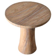 Organic Modern Stone Table, Rainbow Teakwood Stone Tabla Form