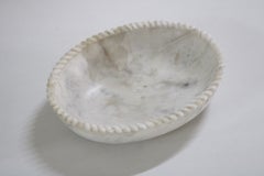 Paul Mathieu Marble Bowl (14", White Marble, Oval), Rope Carved Stone
