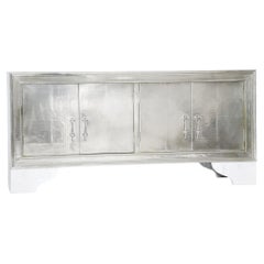 Sculptural Credenza, White Bronze Carre Metal Clad Form