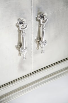 Sculptural Credenza, White Bronze Carre Metal Clad Form