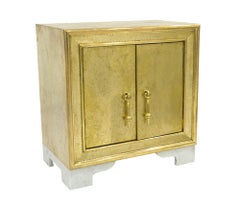Contemporary Nightstand, Brass Carre Metal Clad