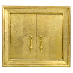 Hollywood Regency Nightstand, Brass Carre Metal