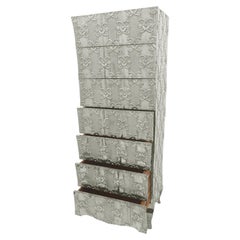 Handmade White Bronze Semainier, Louise Metal Clad Cabinet