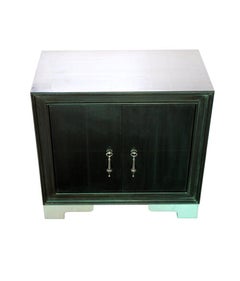 Art Deco Nightstand, Marble Feet, Antiqued White Bronze Carre Metal Clad