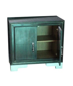 Contemporary Nightstand, Marble Feet, Antiqued White Bronze Carre Metal Clad