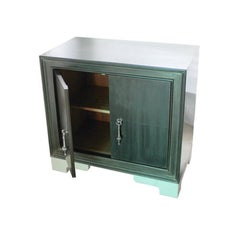 Sculptural Nightstand, Marble Feet, Antiqued White Bronze Carre Metal Form