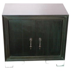 Handmade Antiqued White Bronze Nightstand, Marble Feet, Carre Metal Clad