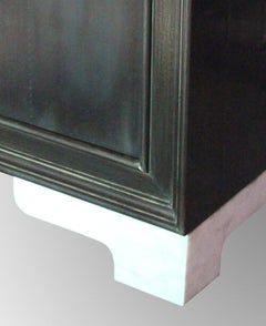 Handmade Antiqued White Bronze Nightstand, Marble Feet, Carre Metal Clad