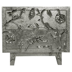 Sculptural Bedside Chest, Floral Metal Cladding