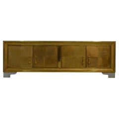 Handmade Brass Carre Credenza, Metal Clad