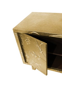 Art Deco Nightstand (28", Med. Hammered), Floral Metal Clad Bedside