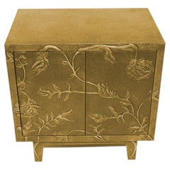 Luxury Nightstand (28", Med. Hammered), Hand-Embossed Floral Metal Clad