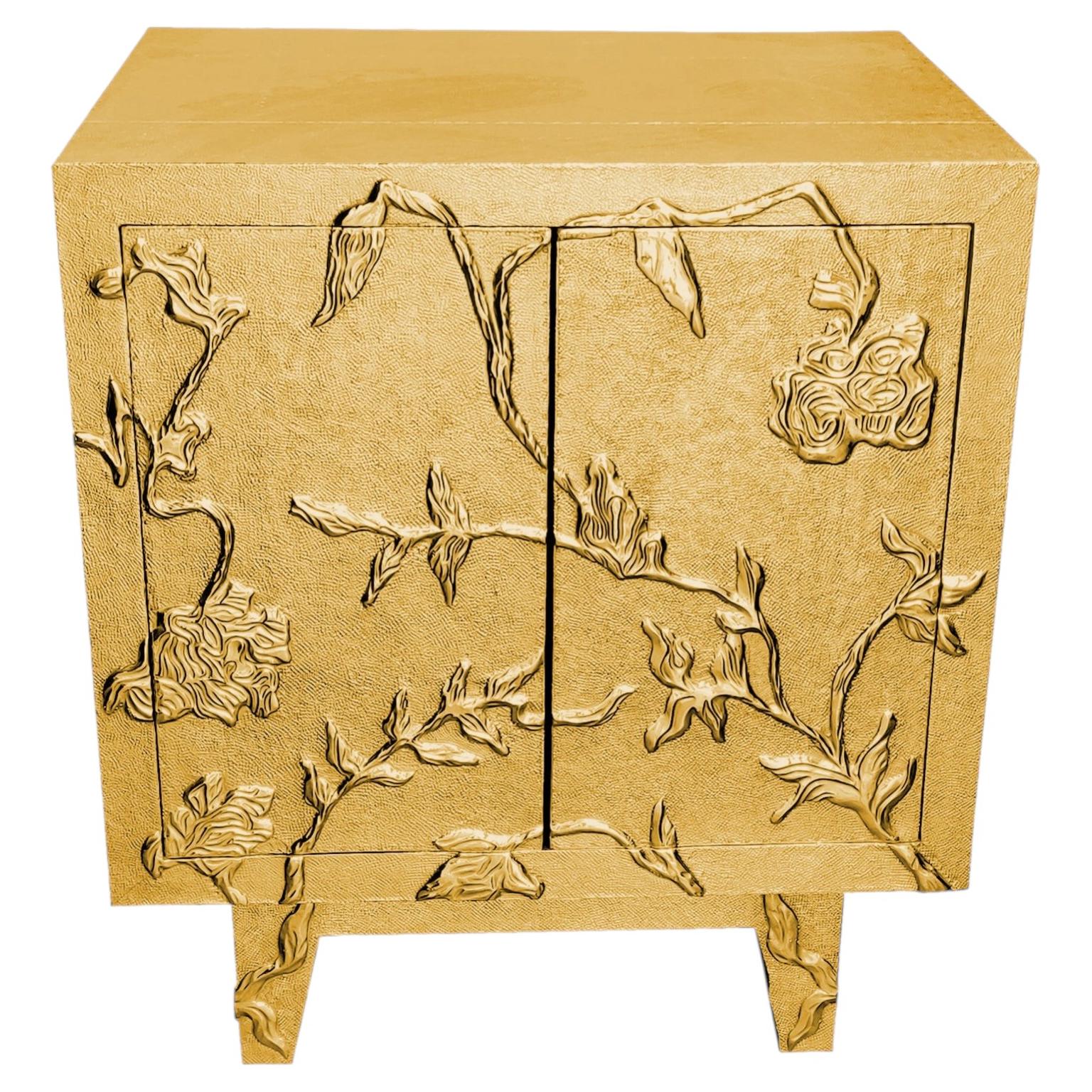 Handmade Floral Nightstand (24", Fine Hammered), Metal Clad Embossed