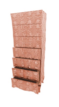 Copper Semainier, Metal Clad Seven-Drawer Cabinet