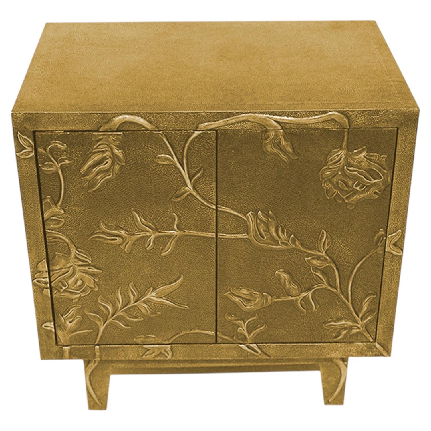 Embossed Floral Nightstand (28", Med. Hammered), Metal Clad Bedside