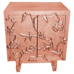 Luxury Nightstand (24", Fine Hammered), Hand-Embossed Floral Metal Clad