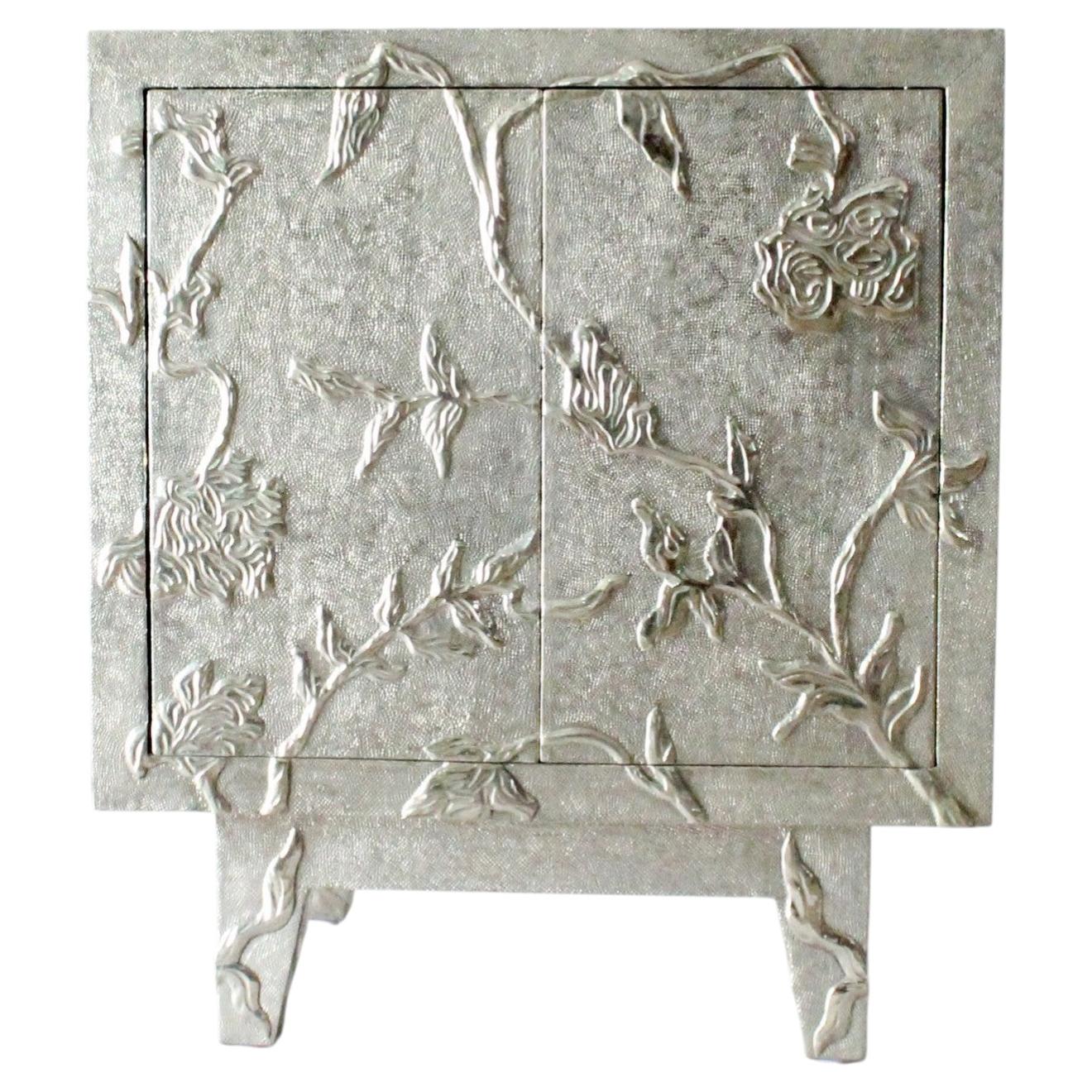 Embossed Floral Nightstand (24", Fine Hammered), Metal Clad Bedside For Sale