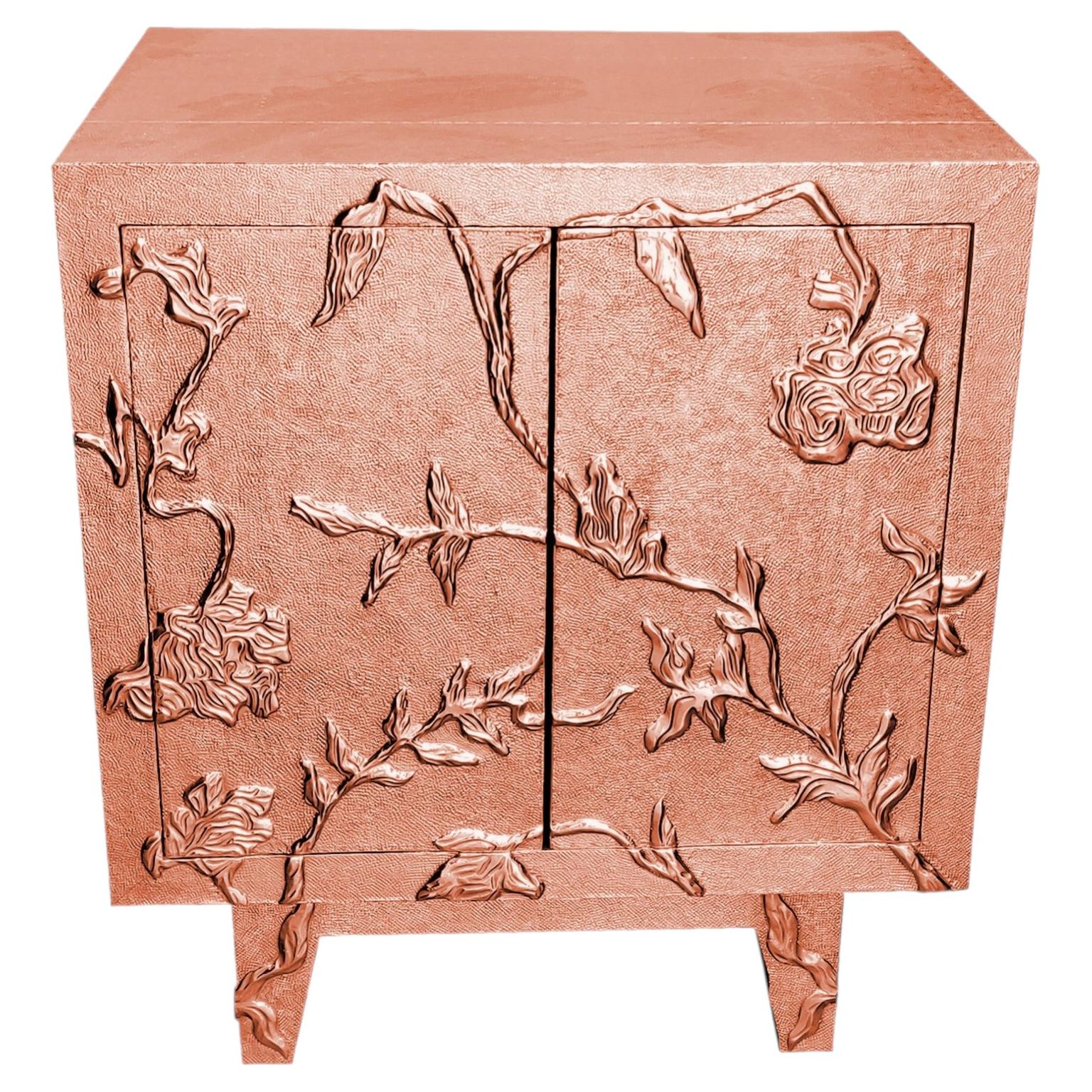 Embossed Floral Nightstand (24", Fine Hammered), Metal Clad Bedside