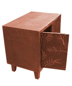 Metal Clad Nightstand (28", Med. Hammered), Floral Embossed Metal Panel