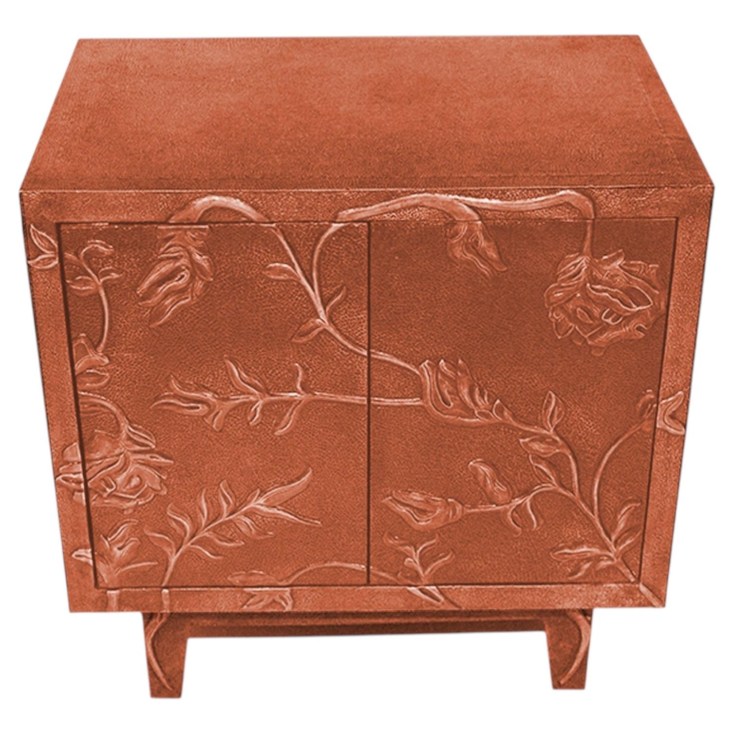 Luxury Nightstand (28", Med. Hammered), Hand-Embossed Floral Metal Clad