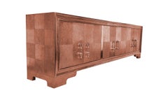 Copper Carre Credenza (96"), Metal Clad Diagonal Hammered Sideboard