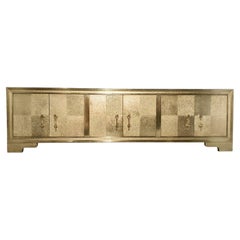 Brass Carre Credenza (96"), Metal Clad Diagonal Hammered Sideboard
