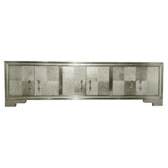 White Bronze Carre Credenza (96"), Metal Clad Diagonal Hammered Sideboard
