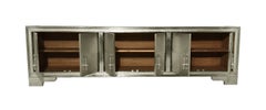 White Bronze Carre Credenza (96"), Metal Clad Diagonal Hammered Sideboard