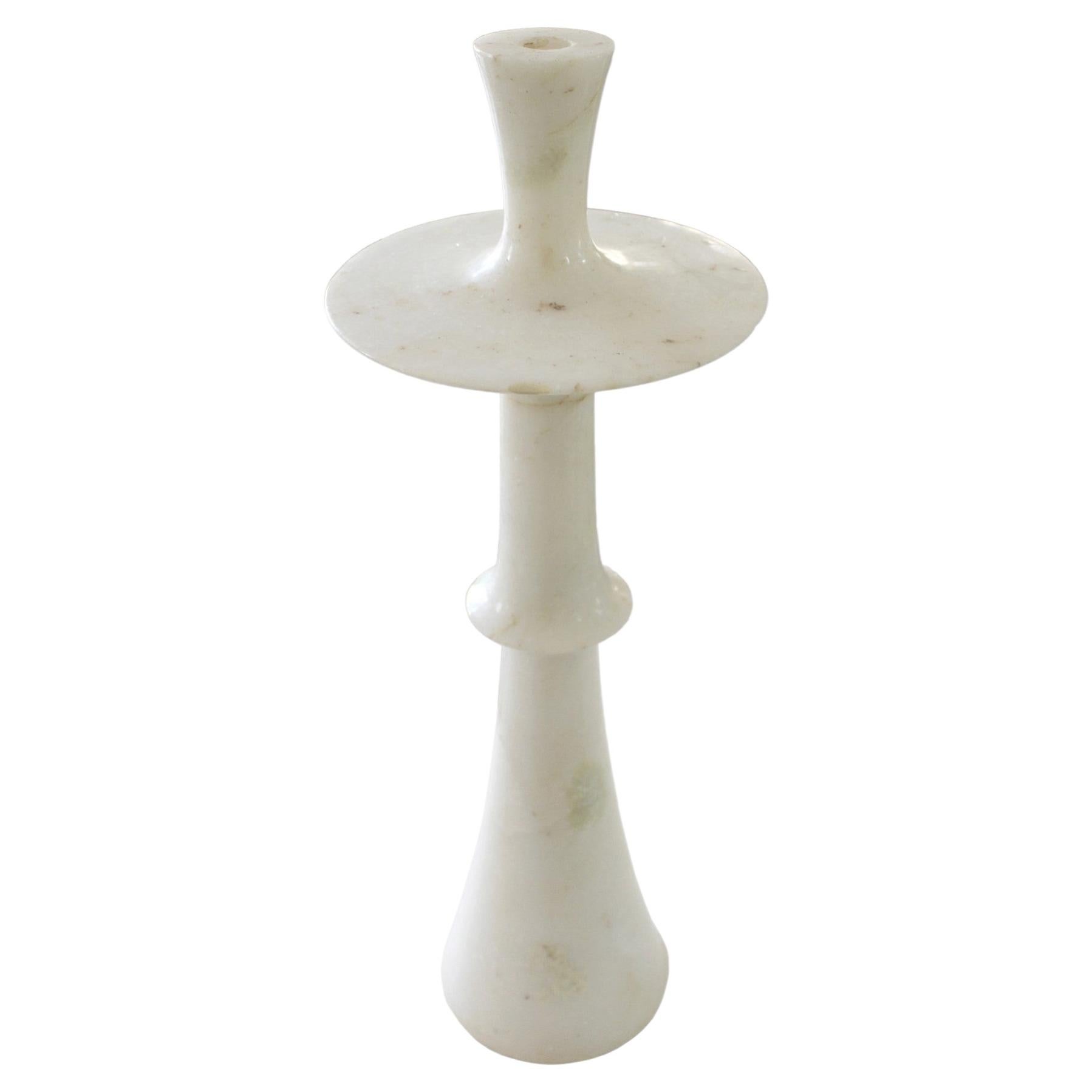 Sculptural White Marble Candlestick, Plate Base Marble