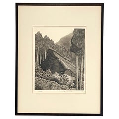 Ryohei Tanaka Thatched Roof Etching Japan 1979