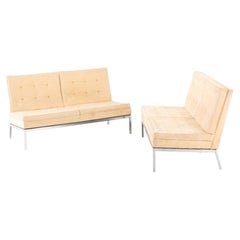 1950s Florence Knoll Slipper Settee / Sofa in Chrome and Fabric 2x Available