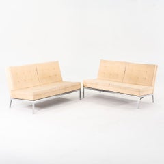 1950s Florence Knoll Slipper Settee / Sofa in Chrome and Fabric 2x Available
