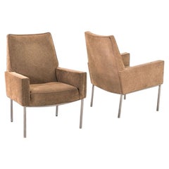 1960s Attributed to Stow Davis Pair of Lounge Chairs with Arms in Beige Fabric