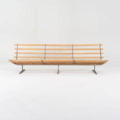 1960s Danish Kastholm-Like Oak and Aluminum Three Seat Sofa / Bench